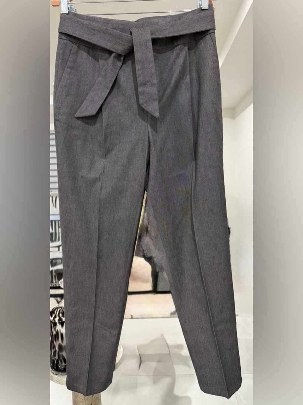 Massimo Dutti Women’s Charcoal Gray Tie-Waist Tapered Dress Pants Size 8